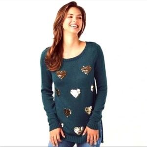 Lauren Conrad Crew Neck Gold Sequin Heart Sweater – Size XS
